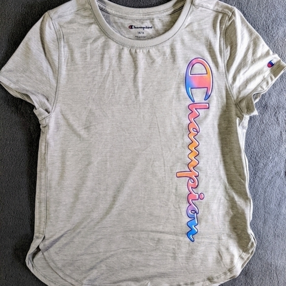 NEW girls Champion short‎ sleeve gray T-shirt size 14-16 XL